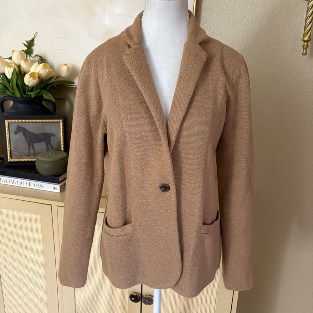 J. CREW Tan Knit Cotton Schoolboy Sweater Blazer Size Small